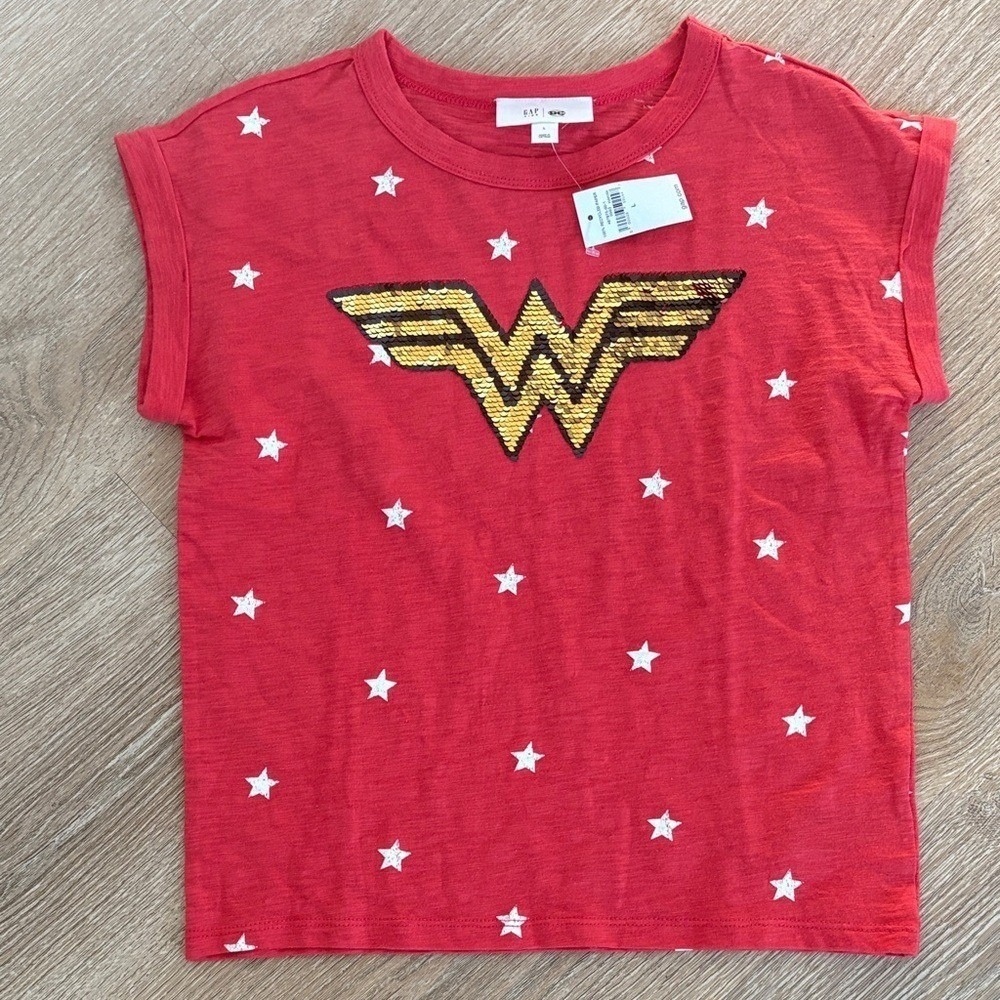 GapKids Wonder Woman Sequin Star Tee Girls L 10/12 NWT DC Comics Halloween